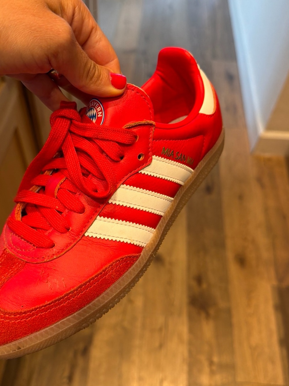 adidas Red and White Samba Trainer